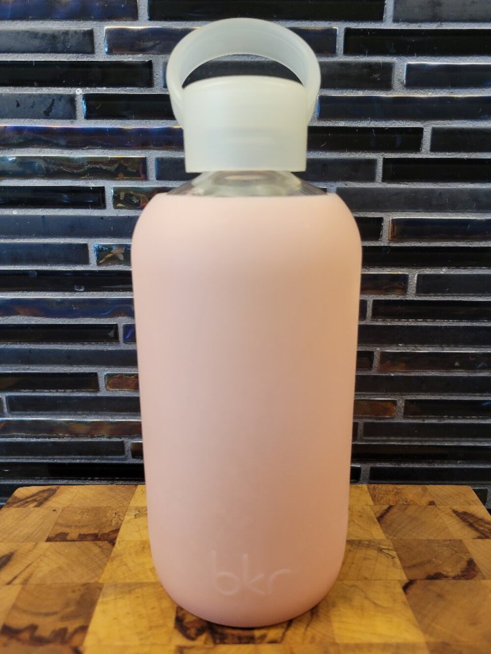 BKR BIG WATER BOTTLE GLASS 16 OZ 500 ML WARM DESERT ROSE PINK SHEER SLEEVE YOGA